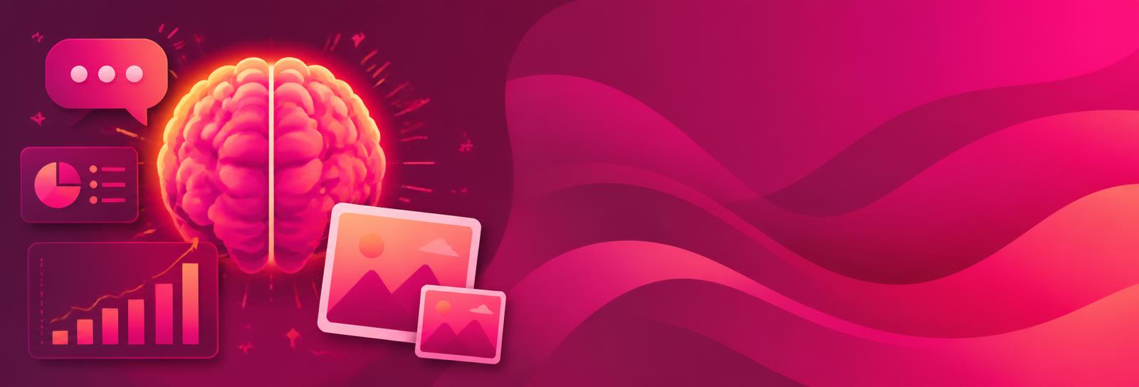 AI FOMO NoMo banner with a glowing brain, chat bubble and charts